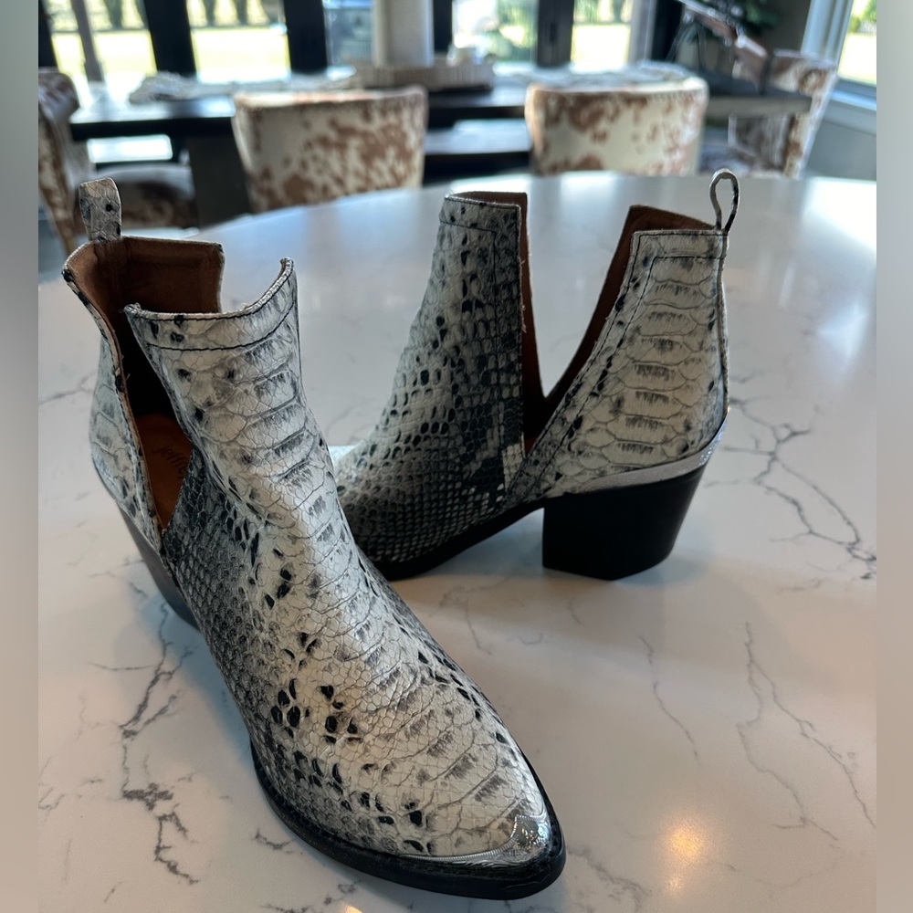 Jeffrey Campbell faux snakeskin booties